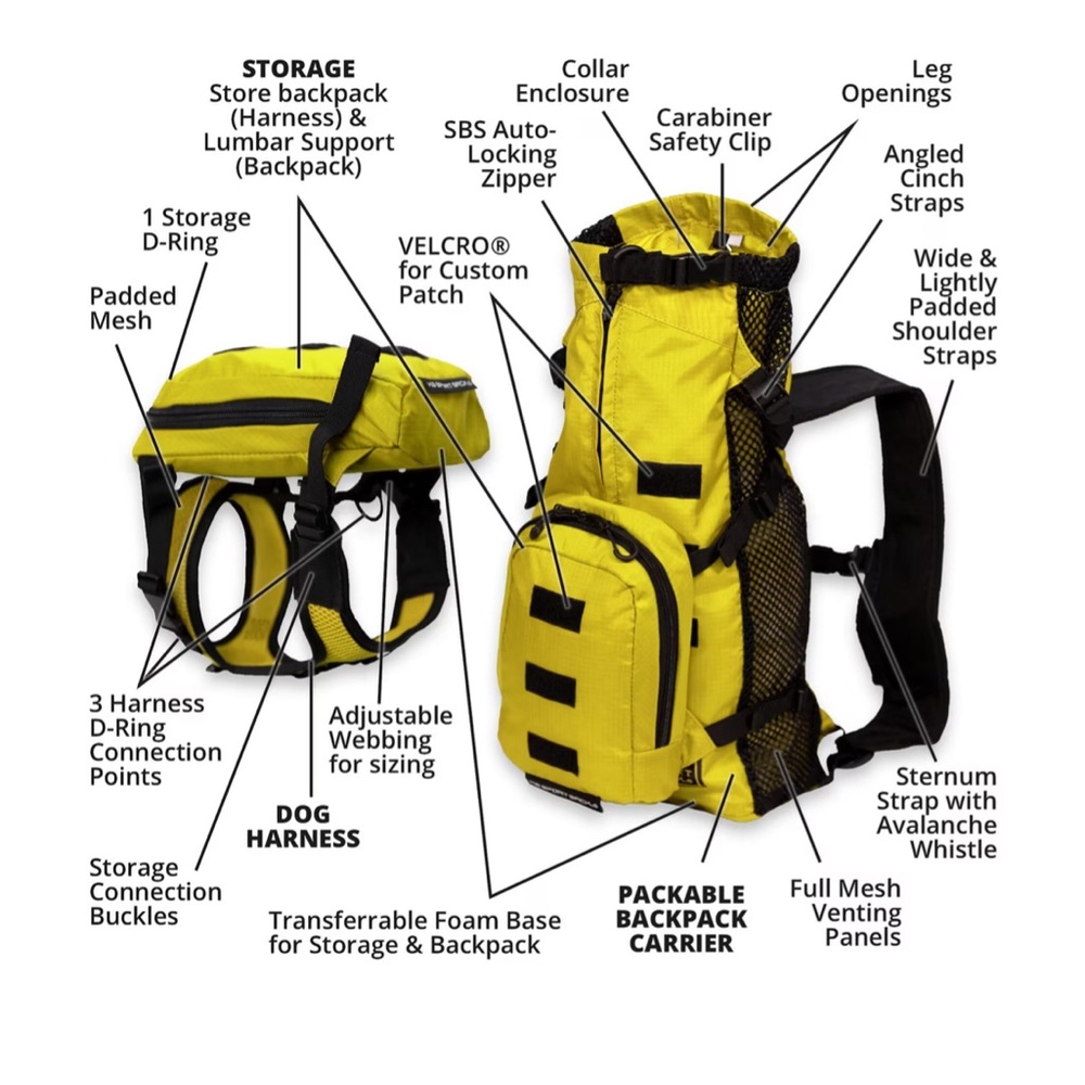 NWT K9 Sport Sack Walk-On Packable Backpack Dog Carrier, Yellow Large